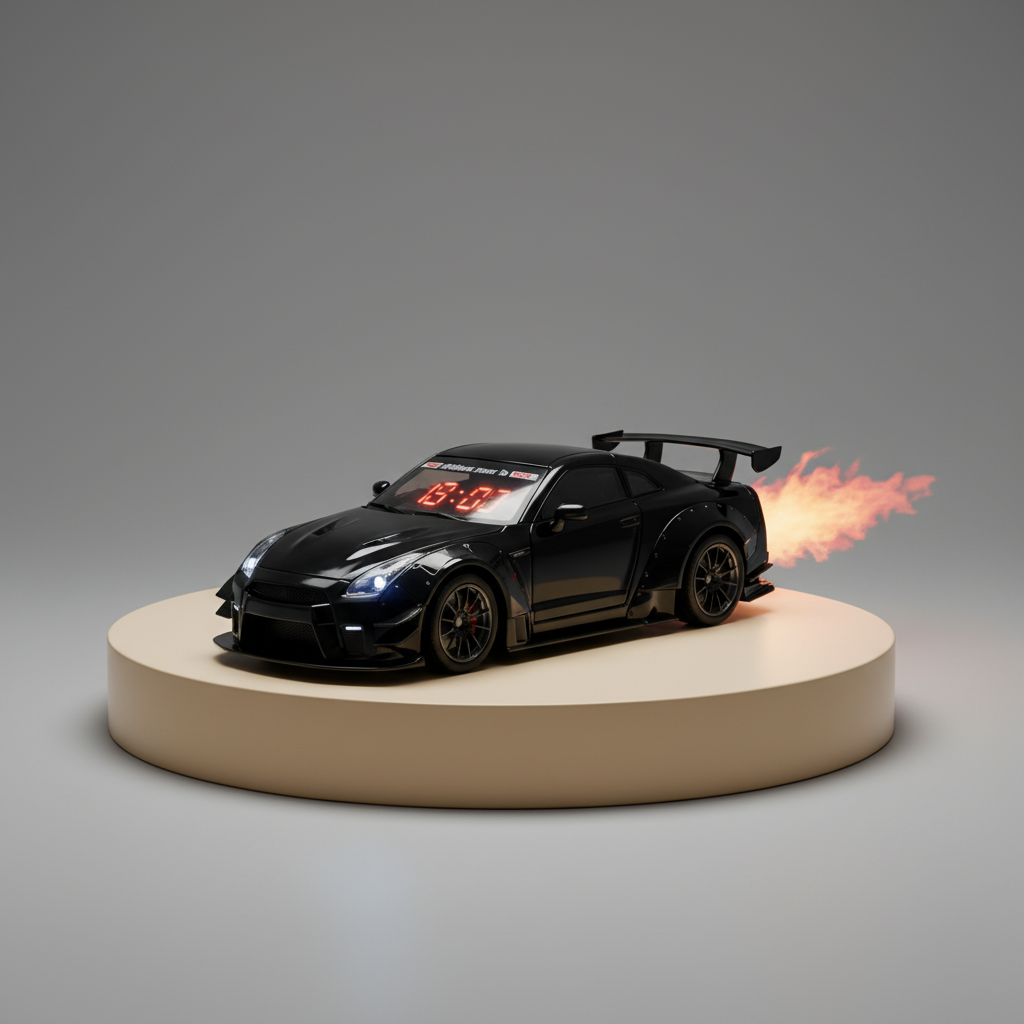 Black rechargeable hypercar alarm clock product image