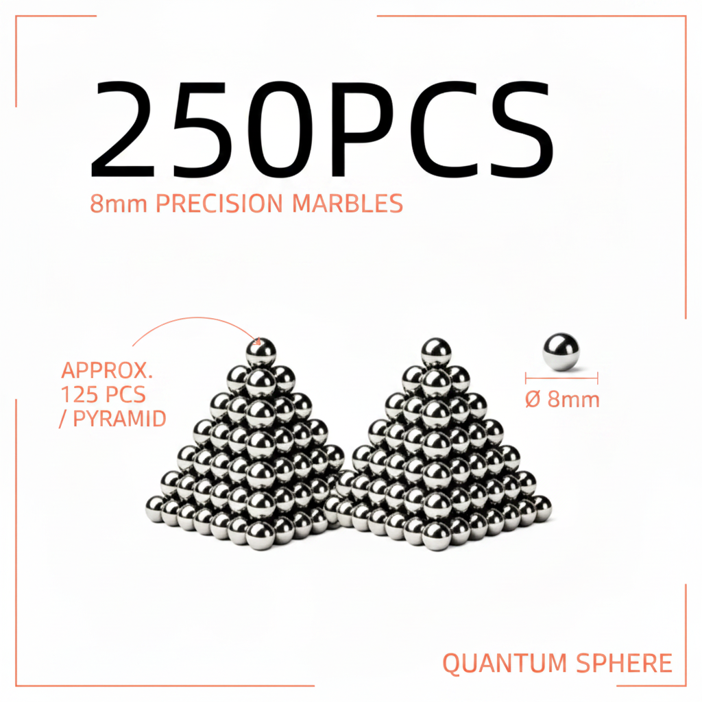 Infographic showing 8mm precision marble measurements