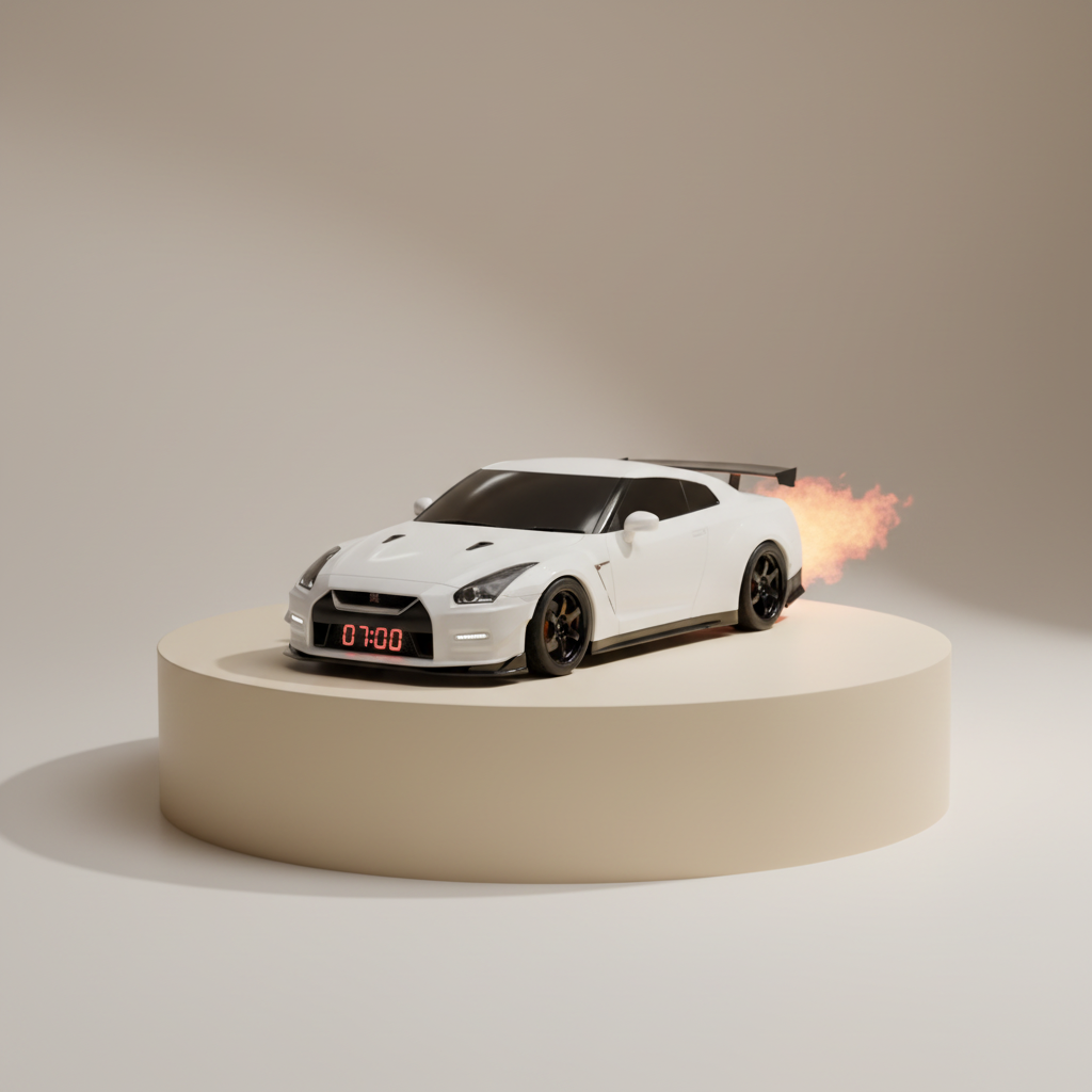 White rechargeable hypercar alarm clock product image